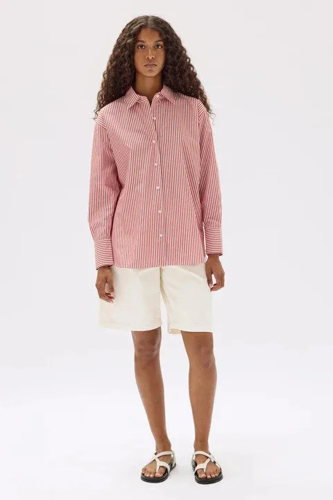 Assembly Label - Signature Poplin Shirt, Papaya / White Stripe