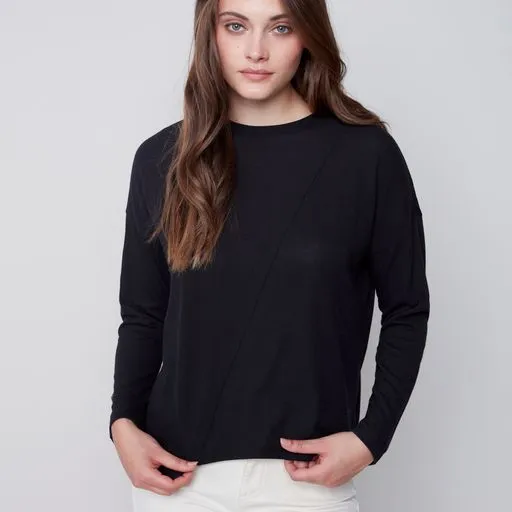 Asymetrical Crew Neck LS Shirt