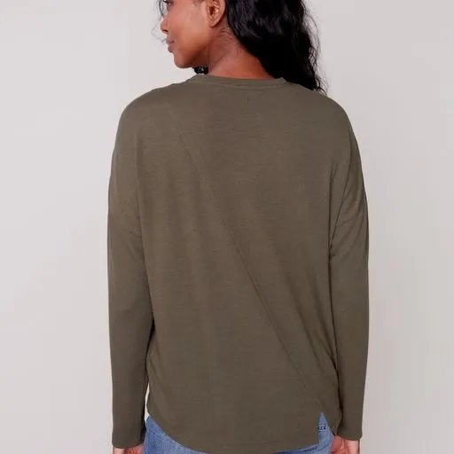 Asymetrical Crew Neck LS Shirt