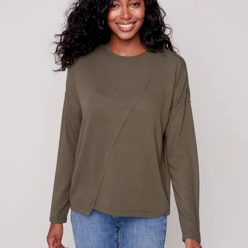 Asymetrical Crew Neck LS Shirt