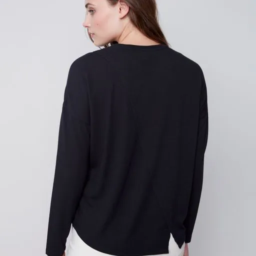 Asymetrical Crew Neck LS Shirt