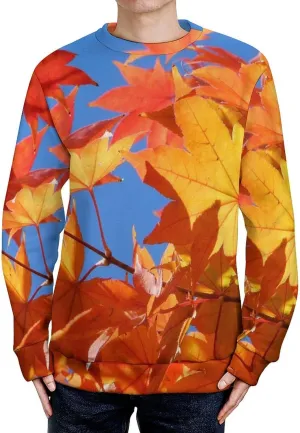 Autumn Maple Leaves Crew Neck Sweater Oversized Long Sleeve Pure Cotton Casual Knit Pullover Sweatshirt