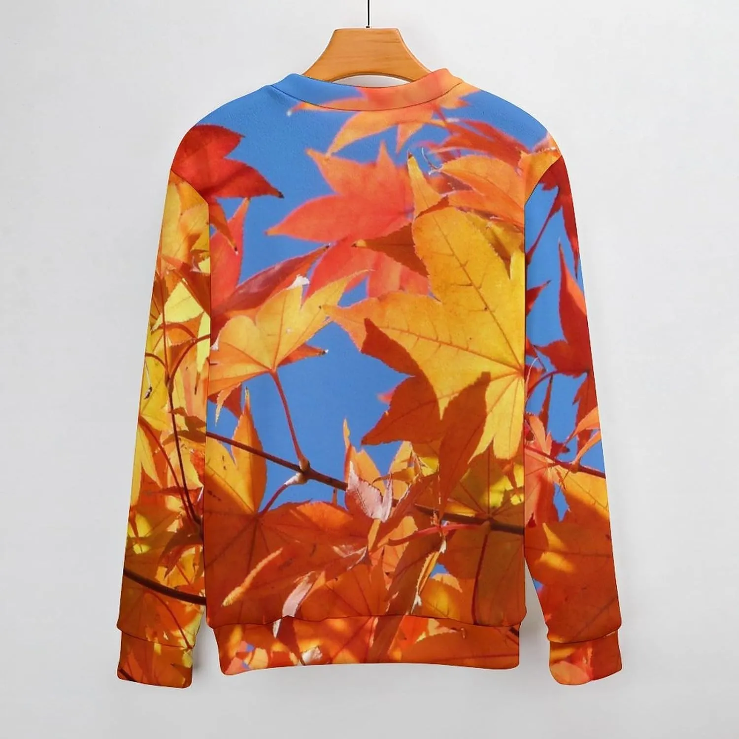 Autumn Maple Leaves Crew Neck Sweater Oversized Long Sleeve Pure Cotton Casual Knit Pullover Sweatshirt