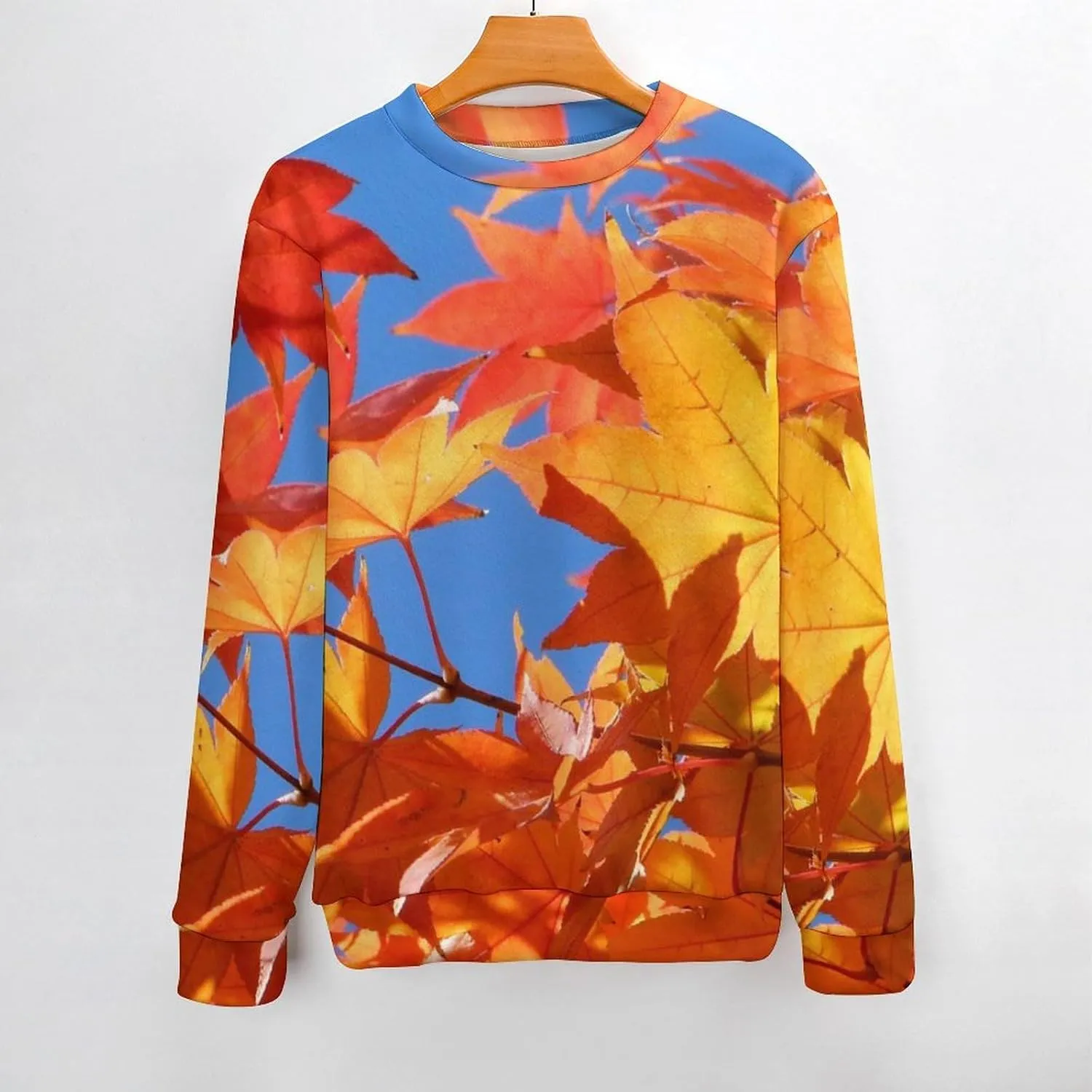 Autumn Maple Leaves Crew Neck Sweater Oversized Long Sleeve Pure Cotton Casual Knit Pullover Sweatshirt