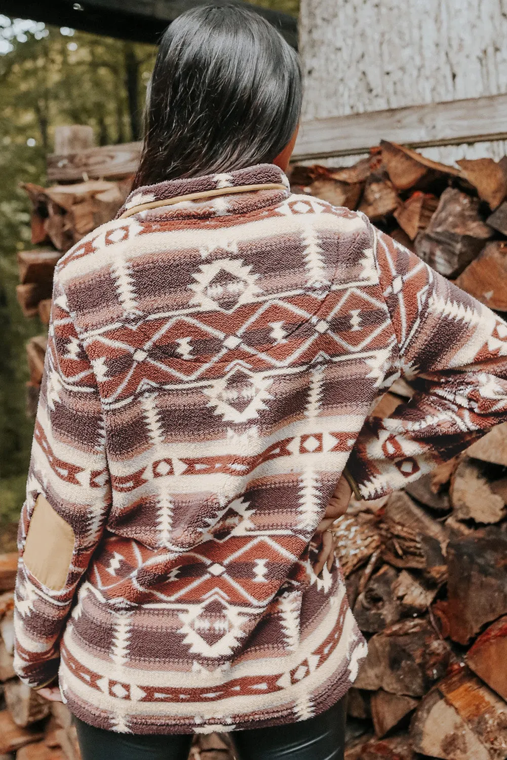 Aztec Zipped Sherpa Pullover Sweatshirt