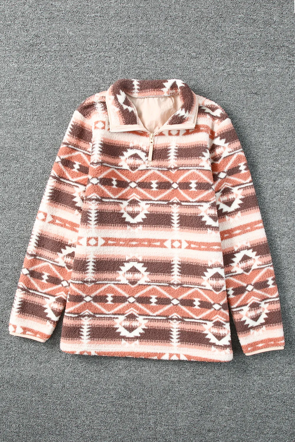 Aztec Zipped Sherpa Pullover Sweatshirt
