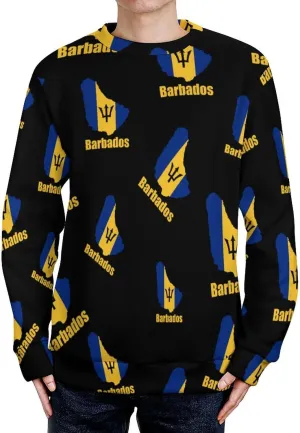 Barbados Flag Map Crew Neck Sweater Oversized Long Sleeve Pure Cotton Casual Knit Pullover Sweatshirt