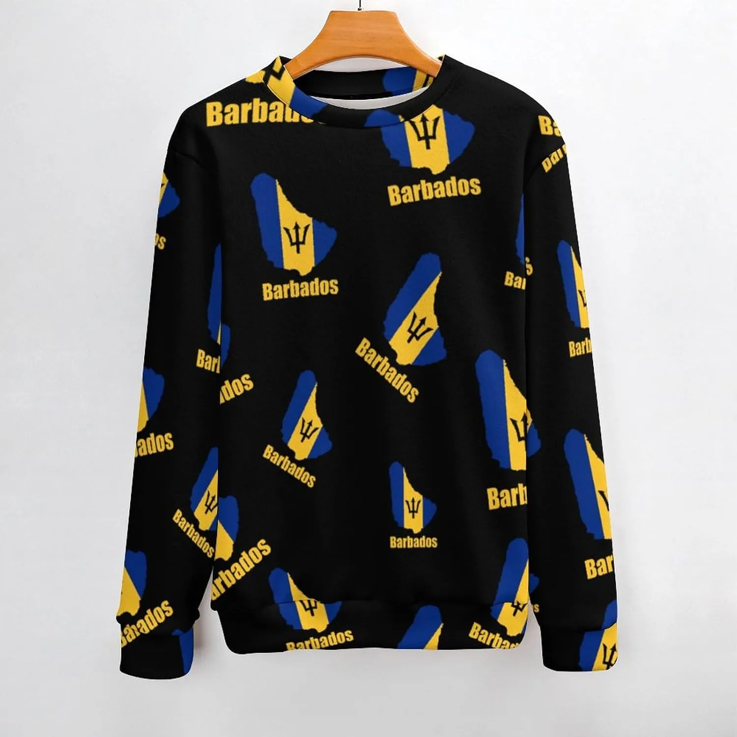 Barbados Flag Map Crew Neck Sweater Oversized Long Sleeve Pure Cotton Casual Knit Pullover Sweatshirt