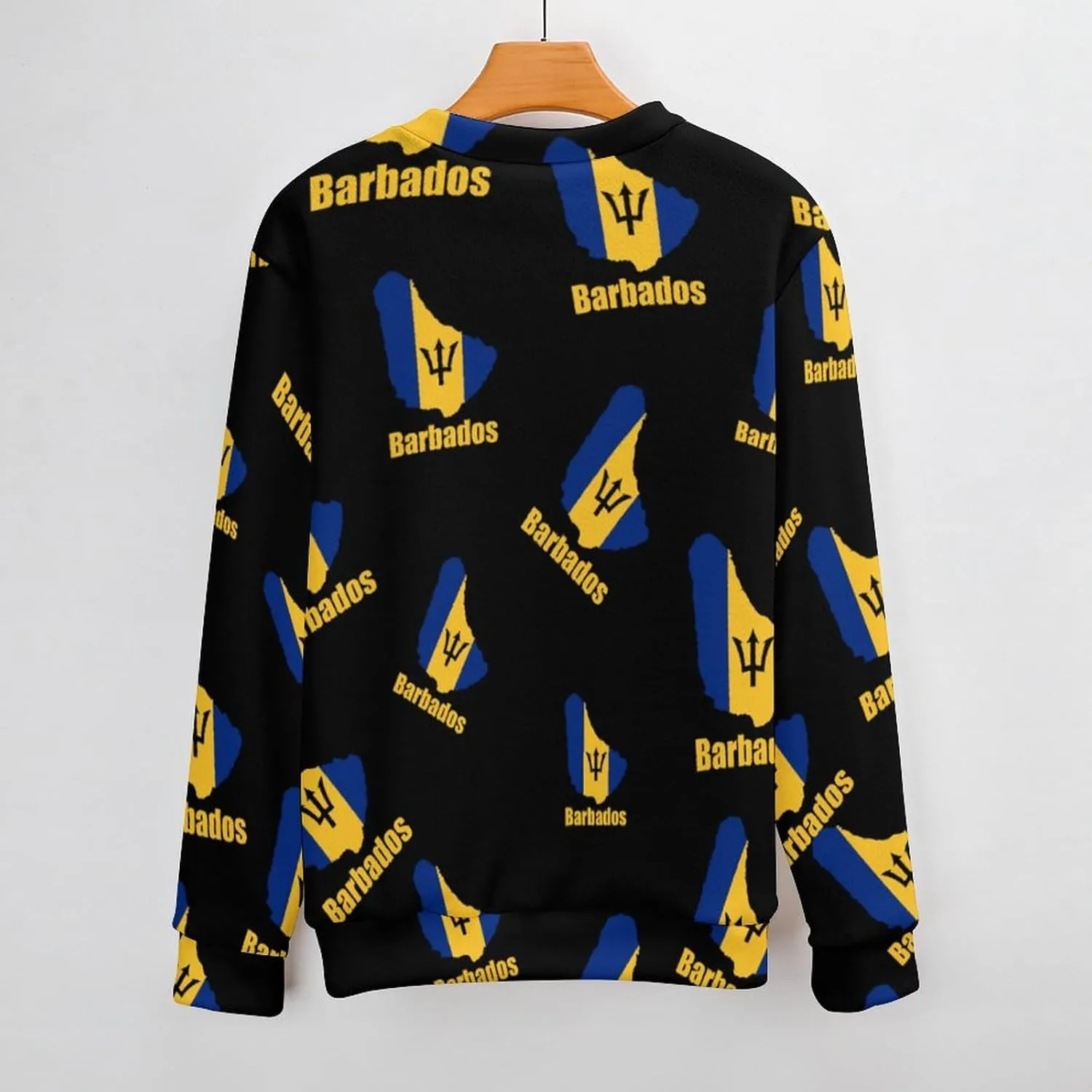 Barbados Flag Map Crew Neck Sweater Oversized Long Sleeve Pure Cotton Casual Knit Pullover Sweatshirt