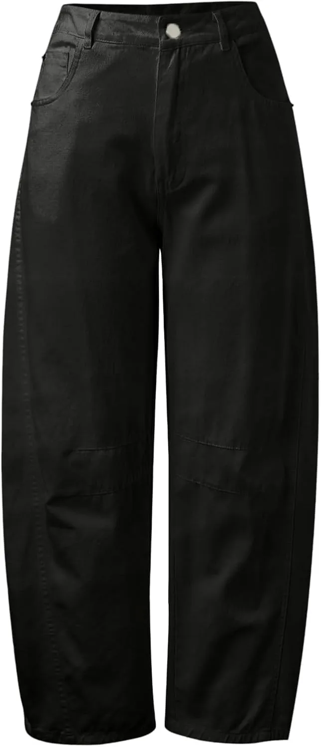 Barrel Jeans for Women Wide Leg Mid Rise Y2k Jeans Baggy Boyfriend Denim Pants Plus Size Trendy Jeans with Pockets