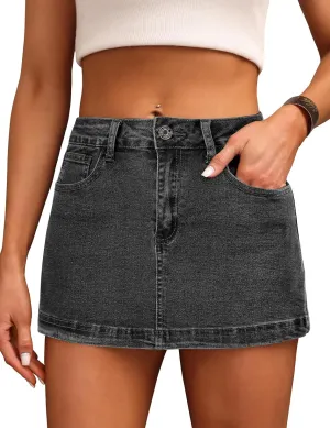 BISUAL Denim Skort for Women High Waist Mini Denim Skirt Casual Stretch Women Jean Skirt with Pockets