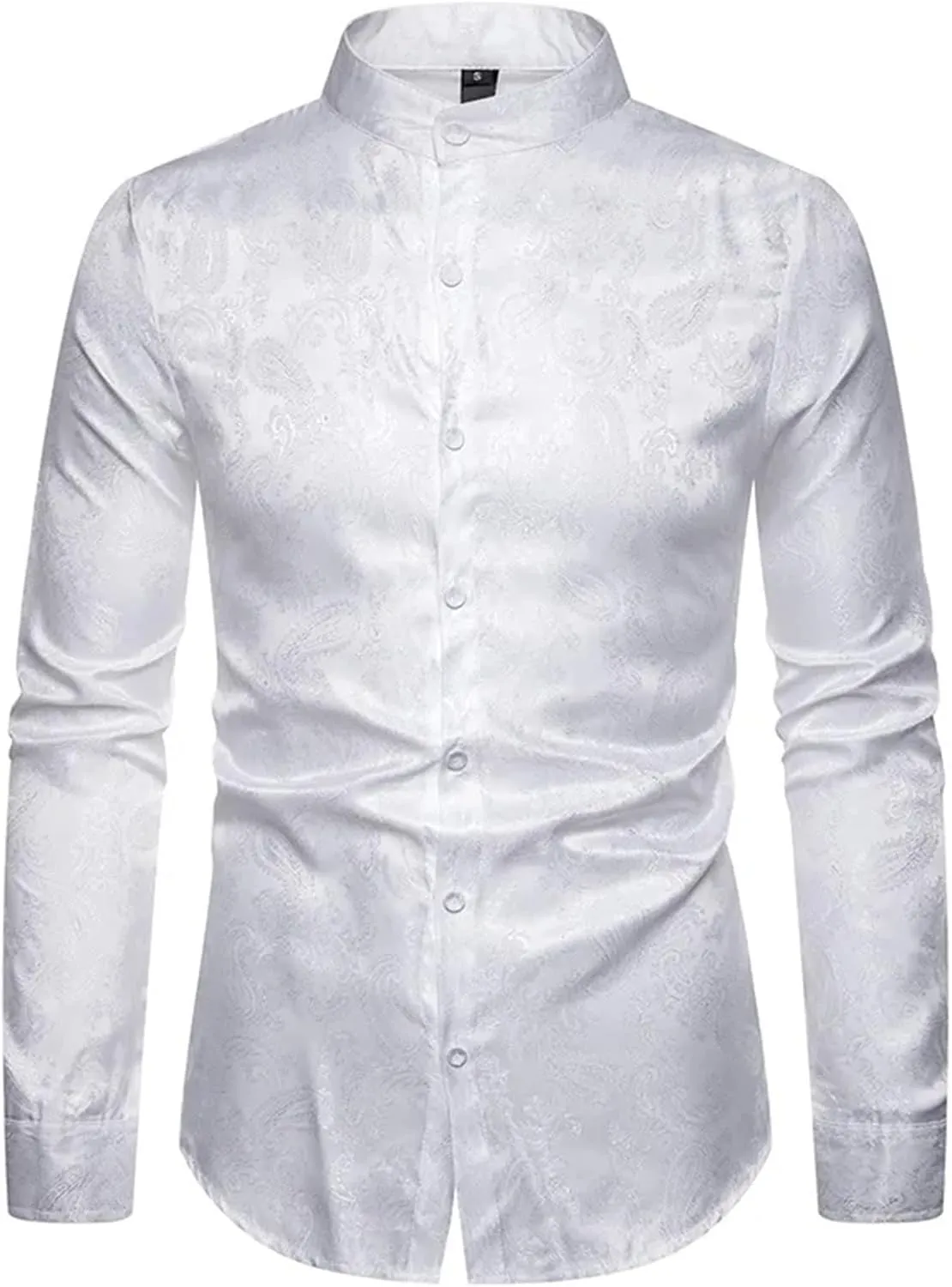 Black Mandarin Collar Paisley Shirt Men Slim Fit Long Sleeve Button Up Shirt Men Party Work Business Man's Shirt