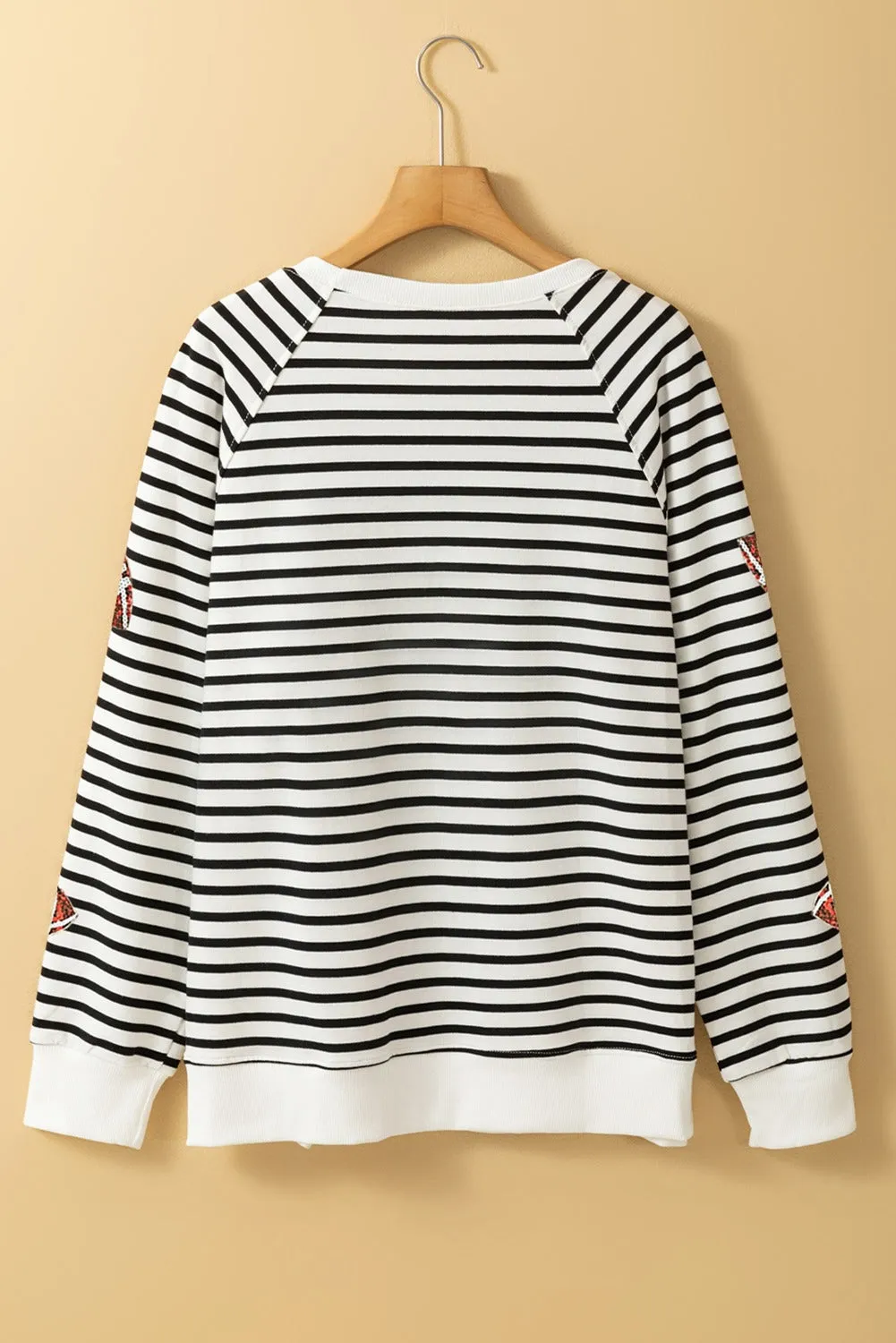 Black Stripe Sequin Rugby Football Side Slits Oversized Sweatshirt