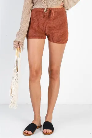 Brown Knit High Waist Shorts /3-2-1