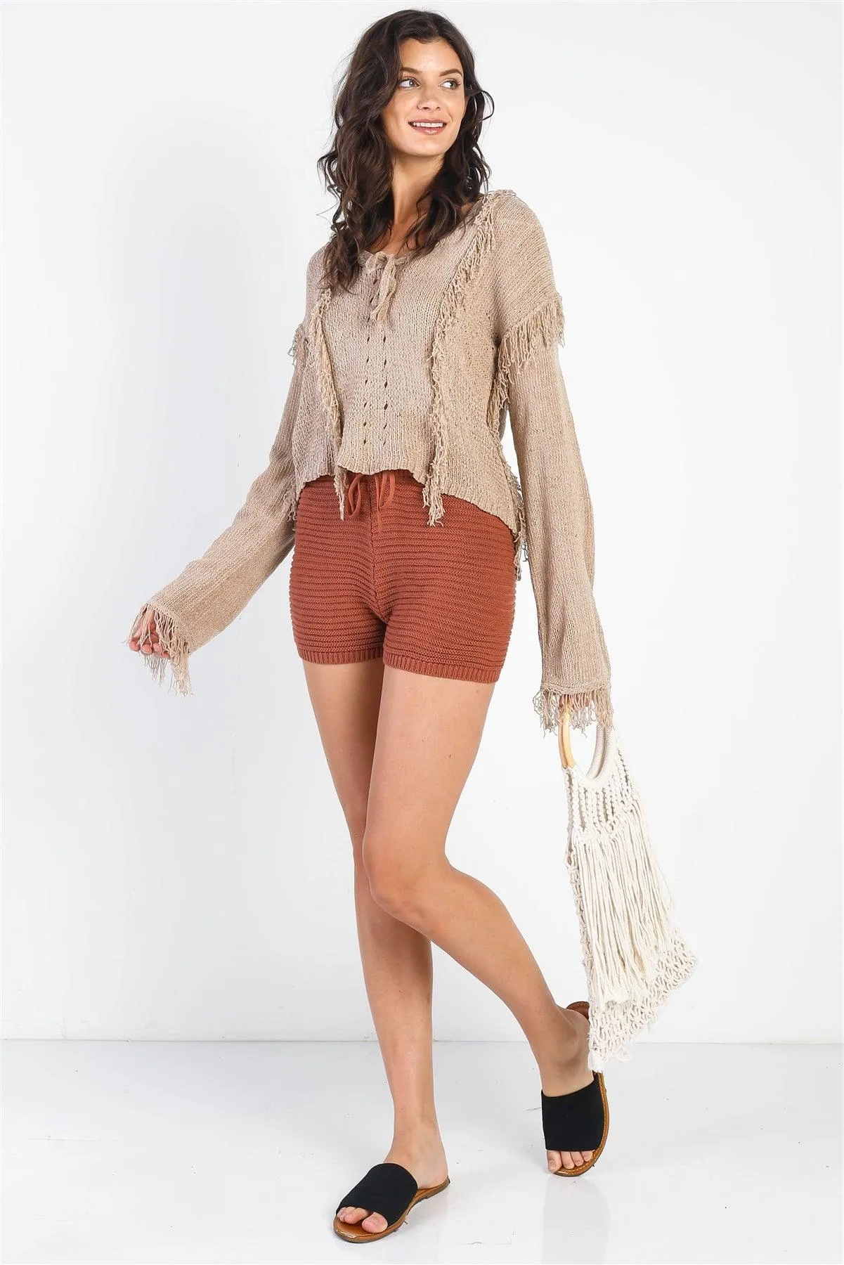 Brown Knit High Waist Shorts /3-2-1