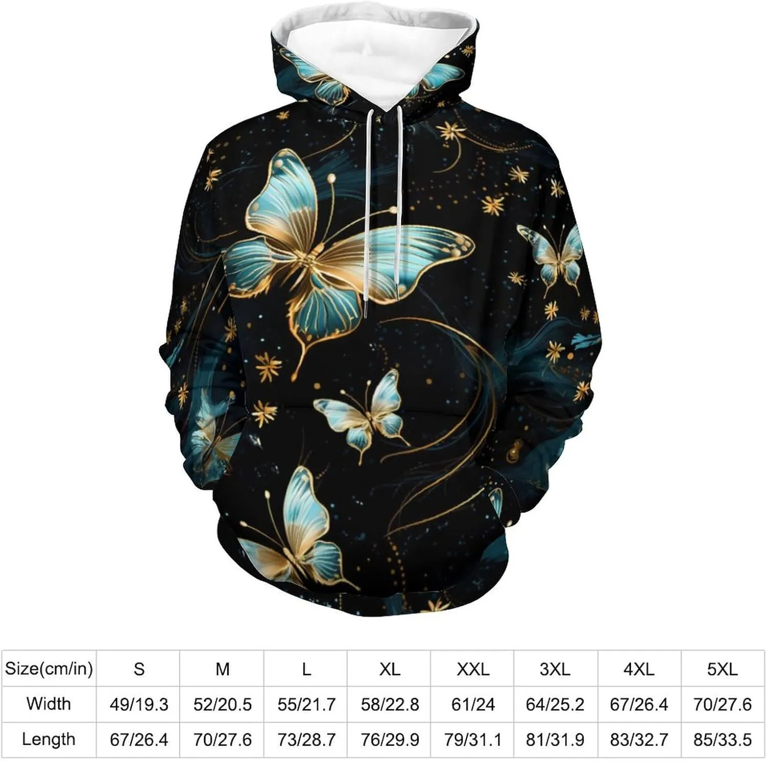Butterfly Hooded Sweatshirt Printed Hoodies Causal Loose Fit Pullover for Women Men