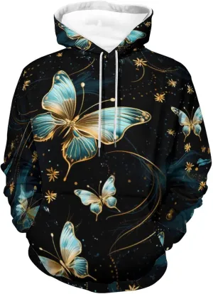Butterfly Hooded Sweatshirt Printed Hoodies Causal Loose Fit Pullover for Women Men