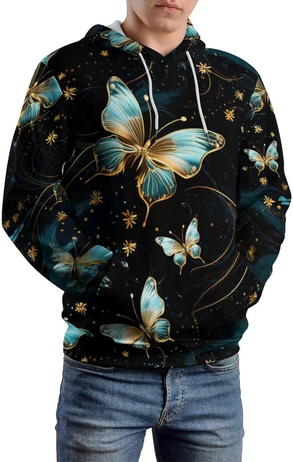 Butterfly Hooded Sweatshirt Printed Hoodies Causal Loose Fit Pullover for Women Men