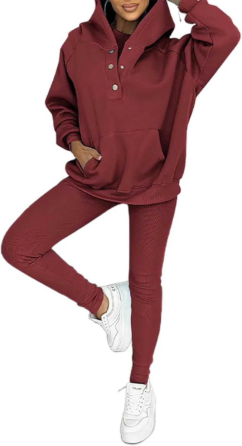 Calmlily 3 Piece Hoodie Set Women 3 Piece Hoodie Set for Women Calmlily Oversized Hooded Casual 3pc Sweatshirt Suit
