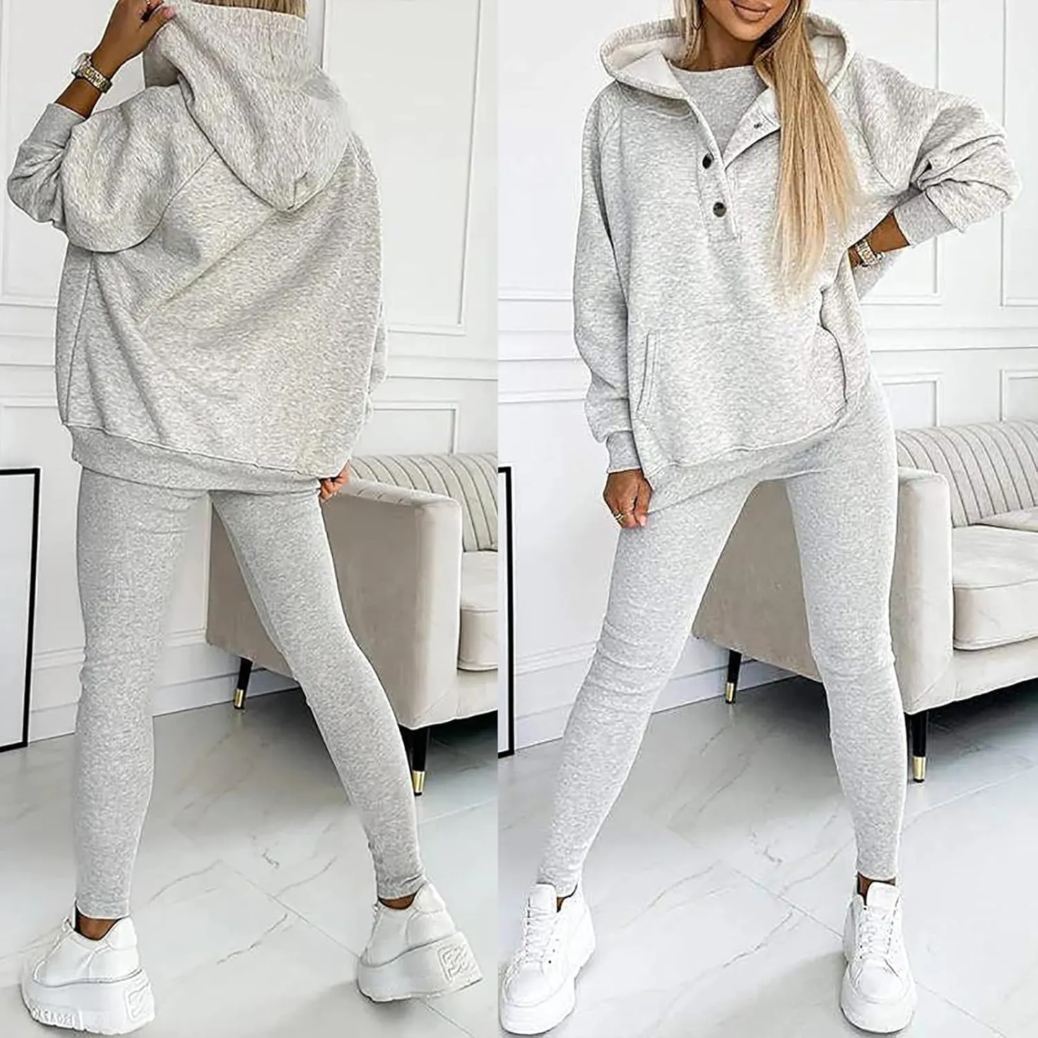 Calmlily 3 Piece Hoodie Set Women 3 Piece Hoodie Set for Women Calmlily Oversized Hooded Casual 3pc Sweatshirt Suit