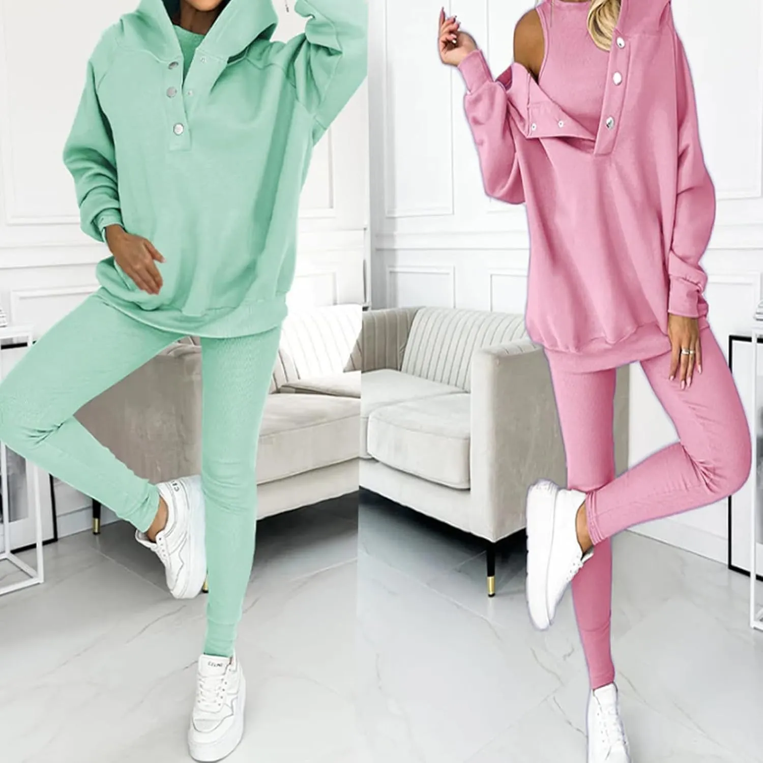 Calmlily 3 Piece Hoodie Set Women 3 Piece Hoodie Set for Women Calmlily Oversized Hooded Casual 3pc Sweatshirt Suit