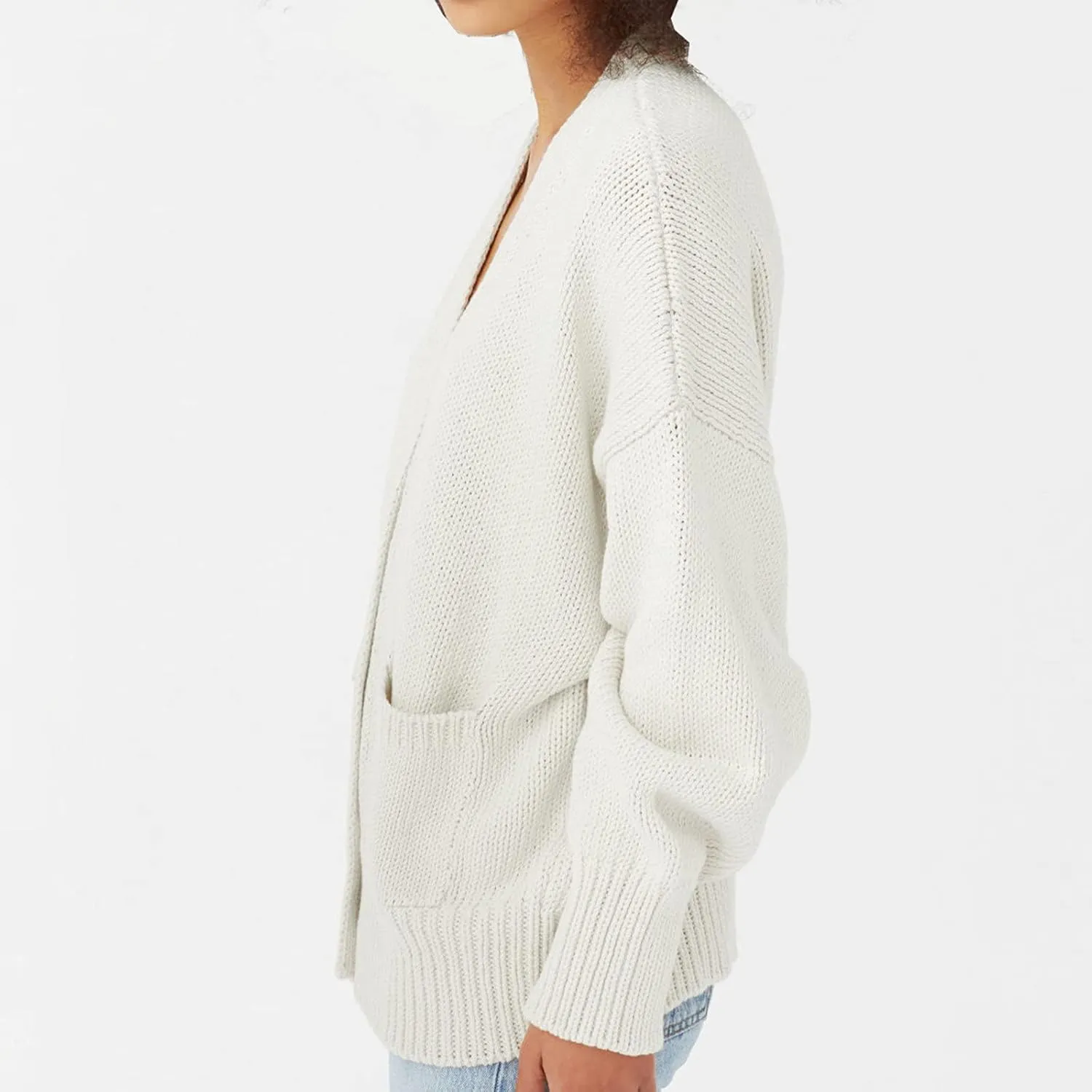 Cardigan Sweaters Chunky Knit Outwear Slouchy Long Sleeve V Neck Open Front Button Down Fall Winter Fashion Casual Outwear
