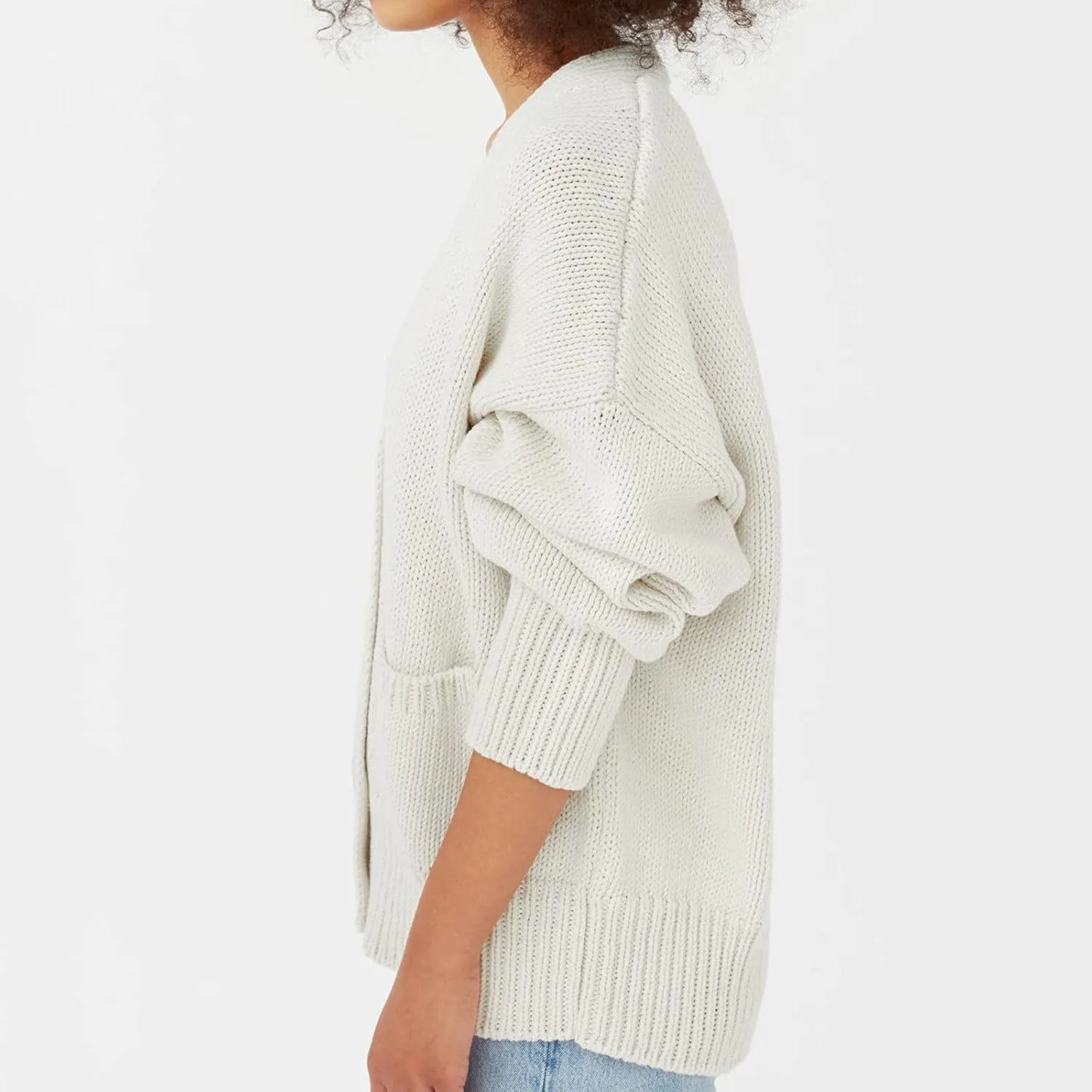 Cardigan Sweaters Chunky Knit Outwear Slouchy Long Sleeve V Neck Open Front Button Down Fall Winter Fashion Casual Outwear