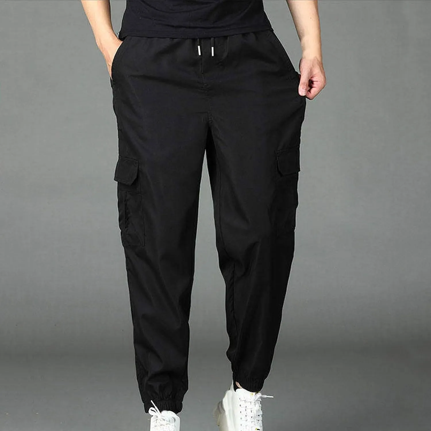 Cargo Pants for Men Casual Solid Multiple Pockets Breathable Comfy Trousers Regular Full Length Lightweight Pants