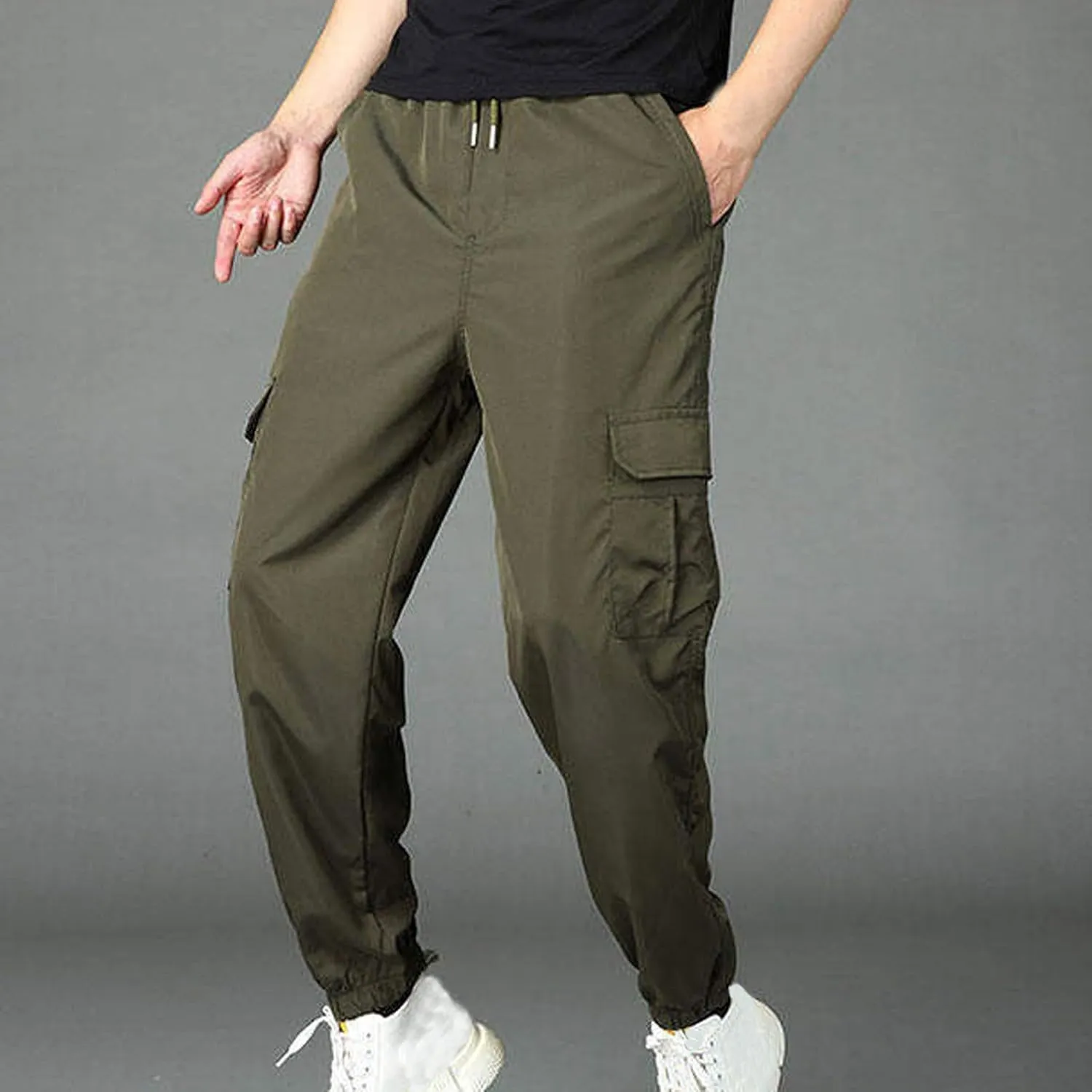 Cargo Pants for Men Casual Solid Multiple Pockets Breathable Comfy Trousers Regular Full Length Lightweight Pants