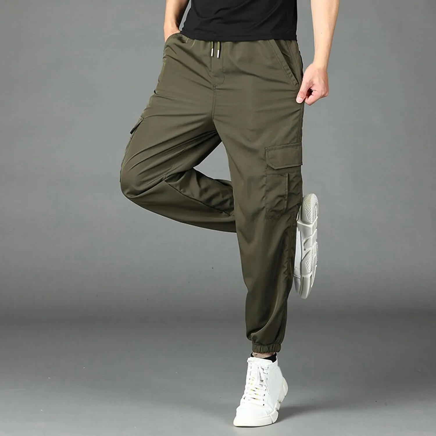 Cargo Pants for Men Casual Solid Multiple Pockets Breathable Comfy Trousers Regular Full Length Lightweight Pants