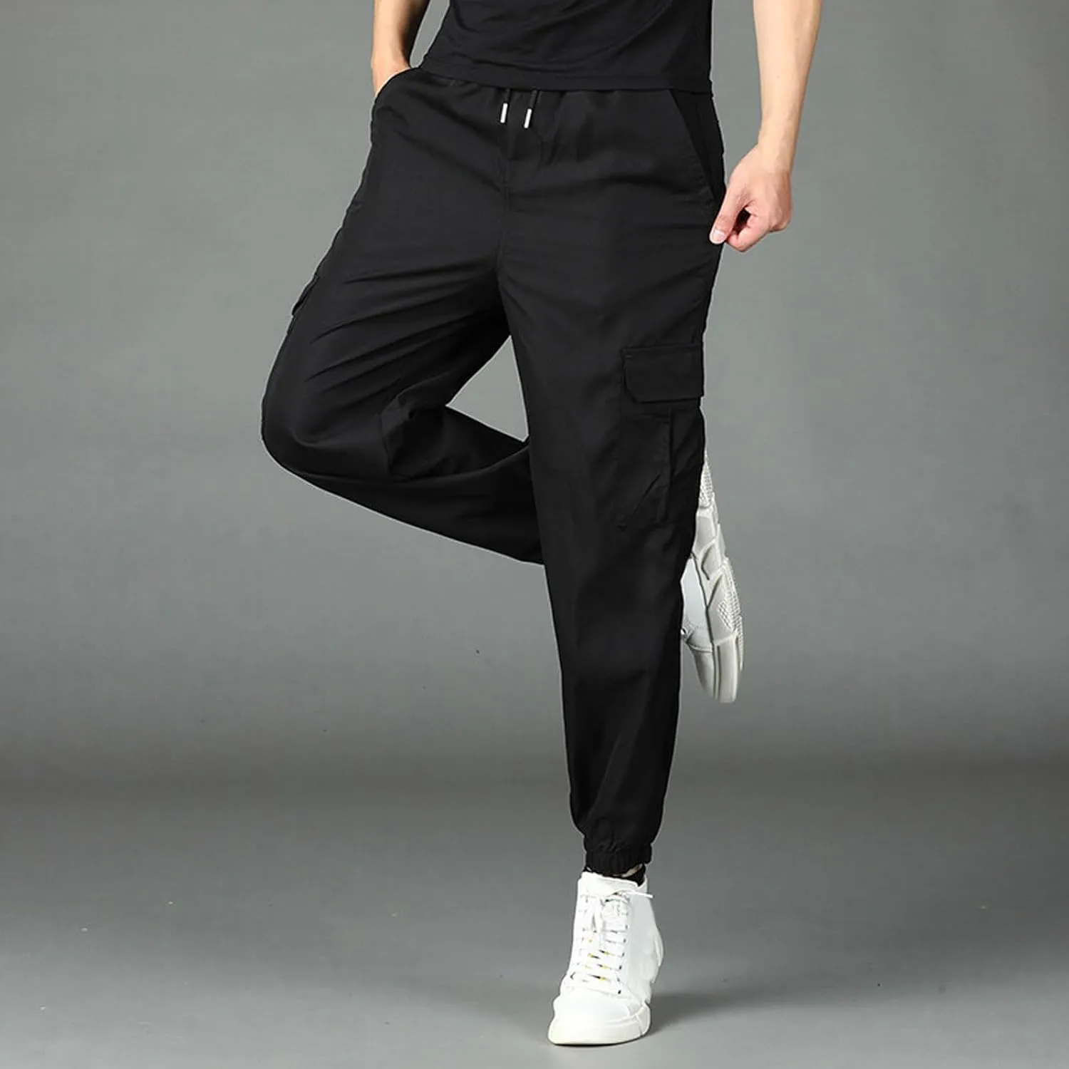 Cargo Pants for Men Casual Solid Multiple Pockets Breathable Comfy Trousers Regular Full Length Lightweight Pants