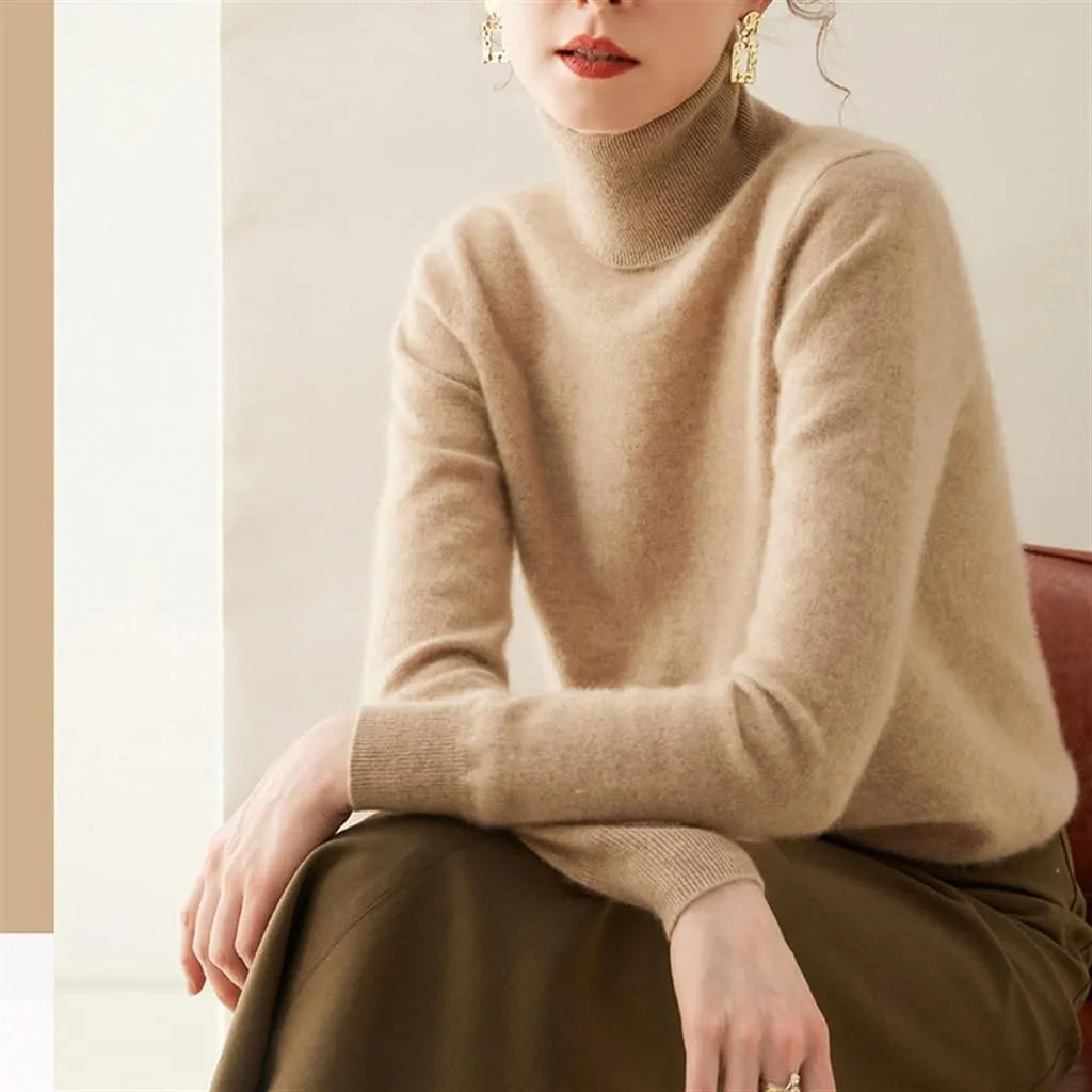 Cashmere Sweater Women High Neck Long Sleeve Knitted Sweater Lapel Slim Bottoming Wool Sweater