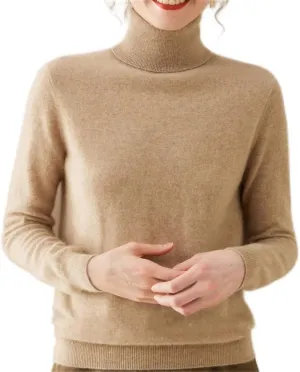 Cashmere Sweater Women High Neck Long Sleeve Knitted Sweater Lapel Slim Bottoming Wool Sweater