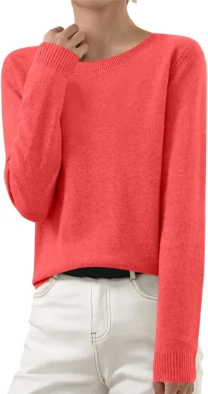 Cashmere Sweaters for Women Long Sleeve Crew Neck Loose Pullover Tops Warm Cozy Lightweight Wool Knit Sweater