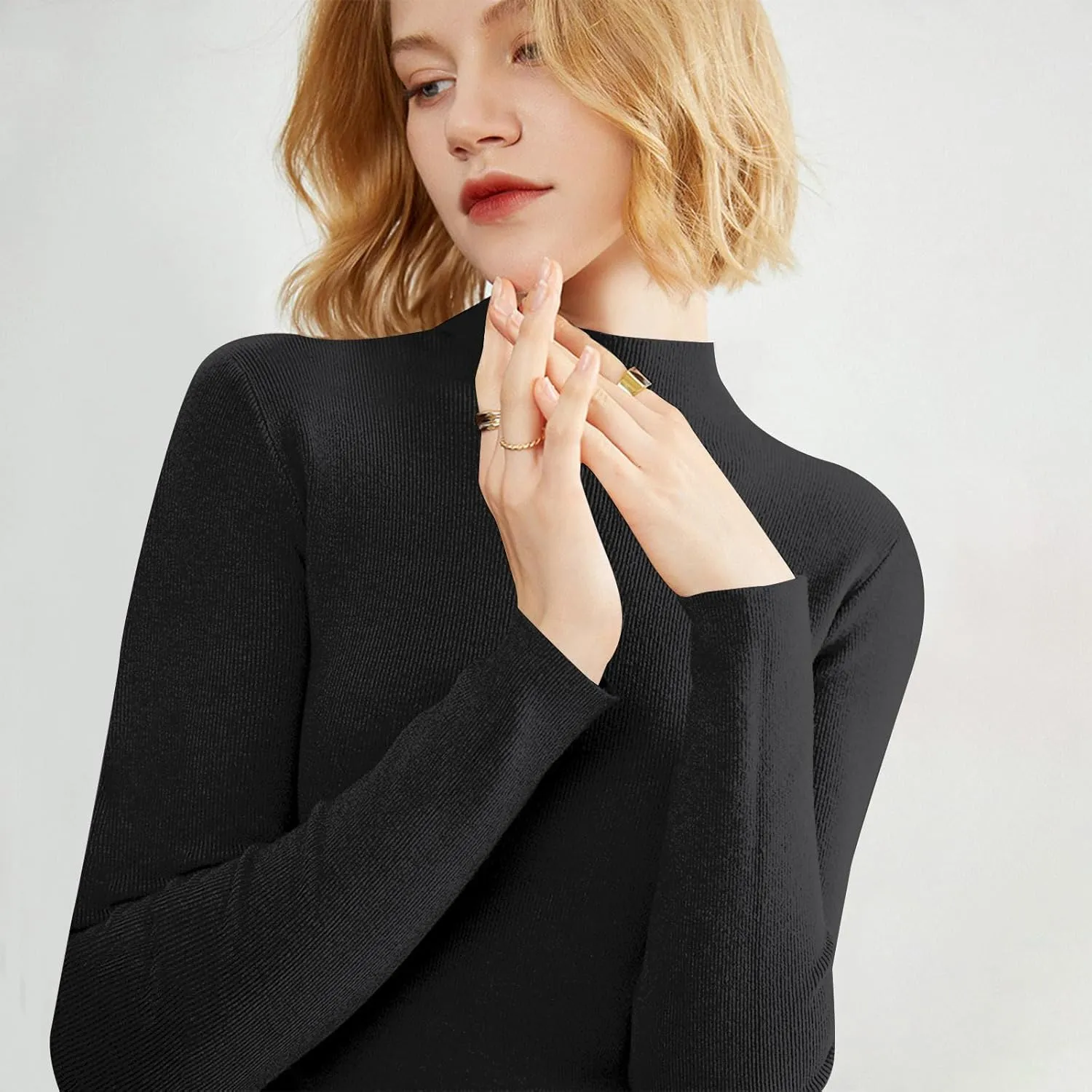 Cashmere Sweaters for Women Long Sleeve Mock Neck Soft Pullover Tops Warm Lightweight Thick Knit Sweater