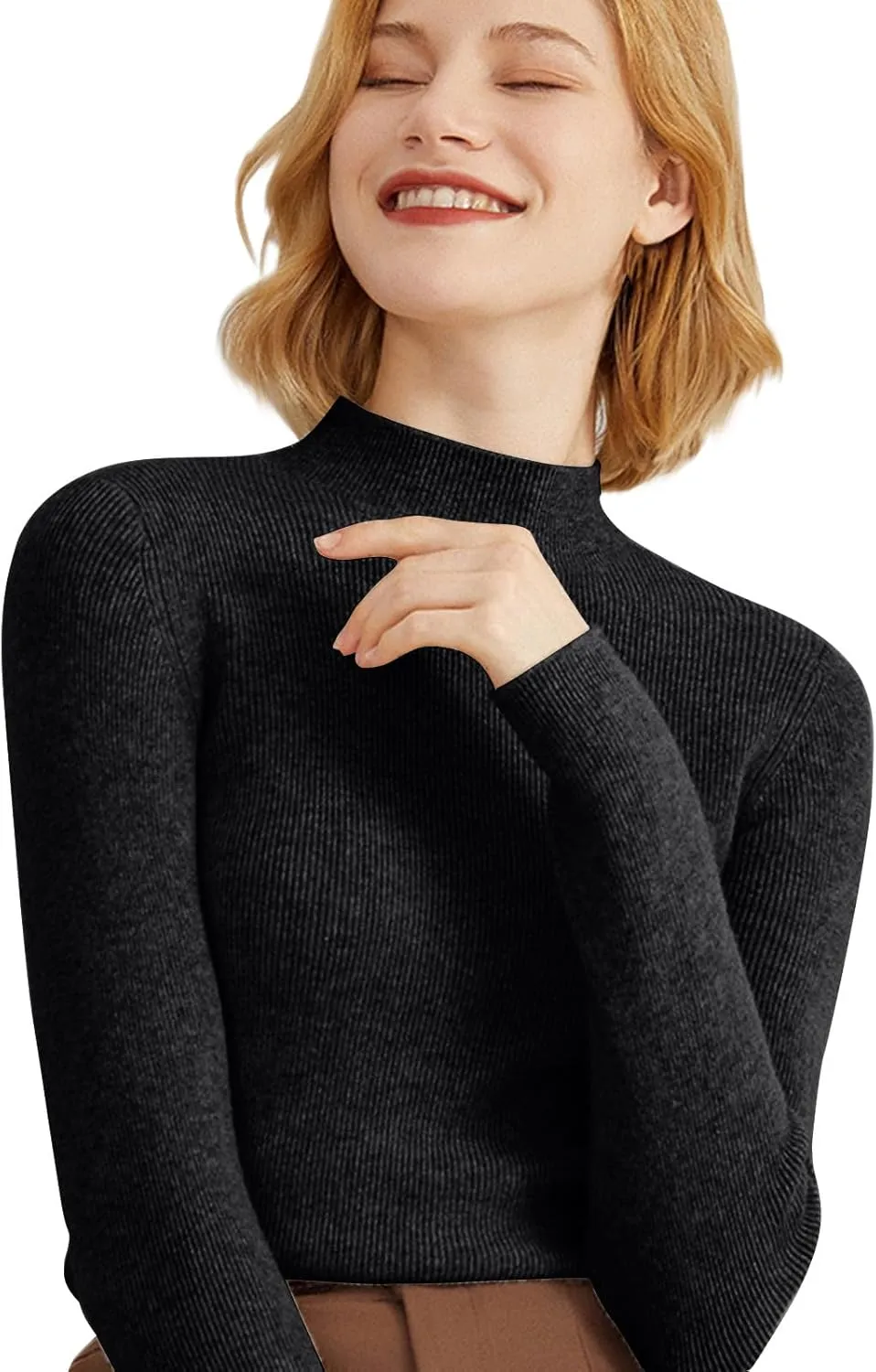 Cashmere Sweaters for Women Long Sleeve Mock Neck Soft Pullover Tops Warm Lightweight Thick Knit Sweater