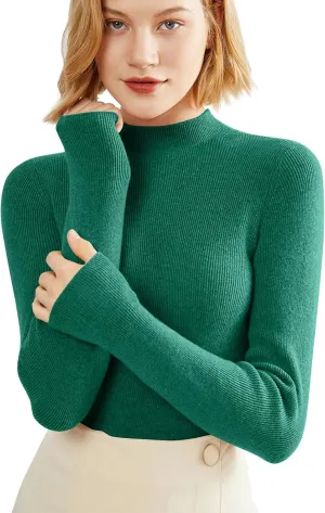 Cashmere Sweaters for Women Long Sleeve Mock Neck Soft Pullover Tops Warm Lightweight Thick Knit Sweater