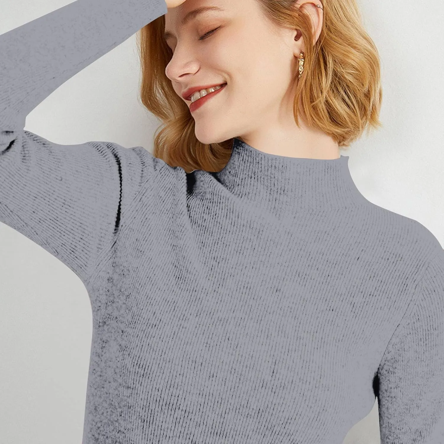 Cashmere Sweaters for Women Long Sleeve Mock Neck Soft Pullover Tops Warm Lightweight Thick Knit Sweater