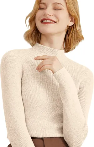 Cashmere Sweaters for Women Long Sleeve Mock Neck Soft Pullover Tops Warm Lightweight Thick Knit Sweater