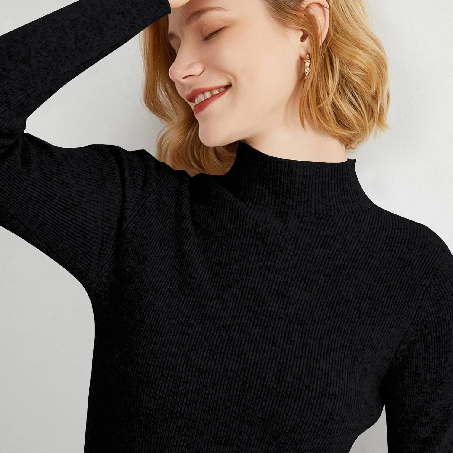 Cashmere Sweaters for Women Long Sleeve Mock Neck Soft Pullover Tops Warm Lightweight Thick Knit Sweater