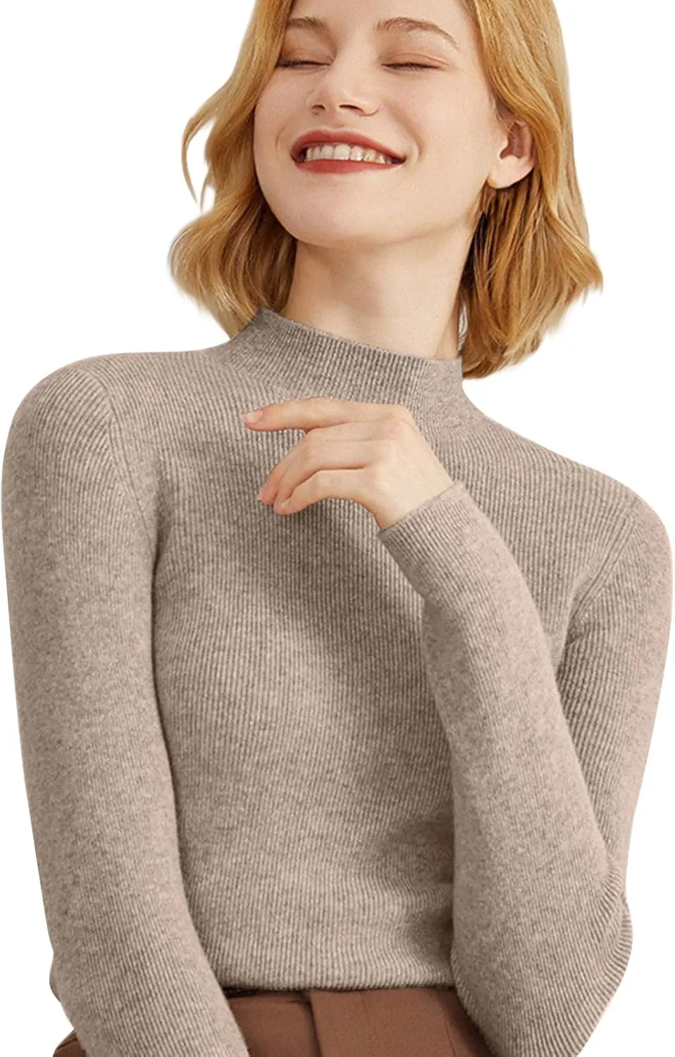 Cashmere Sweaters for Women Long Sleeve Mock Neck Soft Pullover Tops Warm Lightweight Thick Knit Sweater