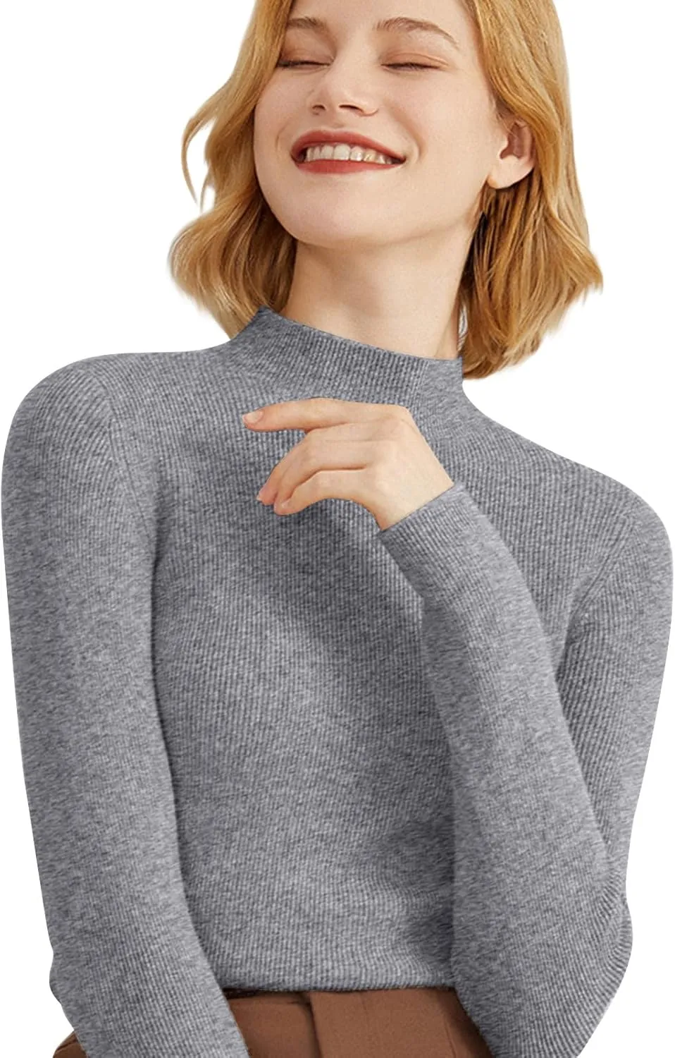 Cashmere Sweaters for Women Long Sleeve Mock Neck Soft Pullover Tops Warm Lightweight Thick Knit Sweater