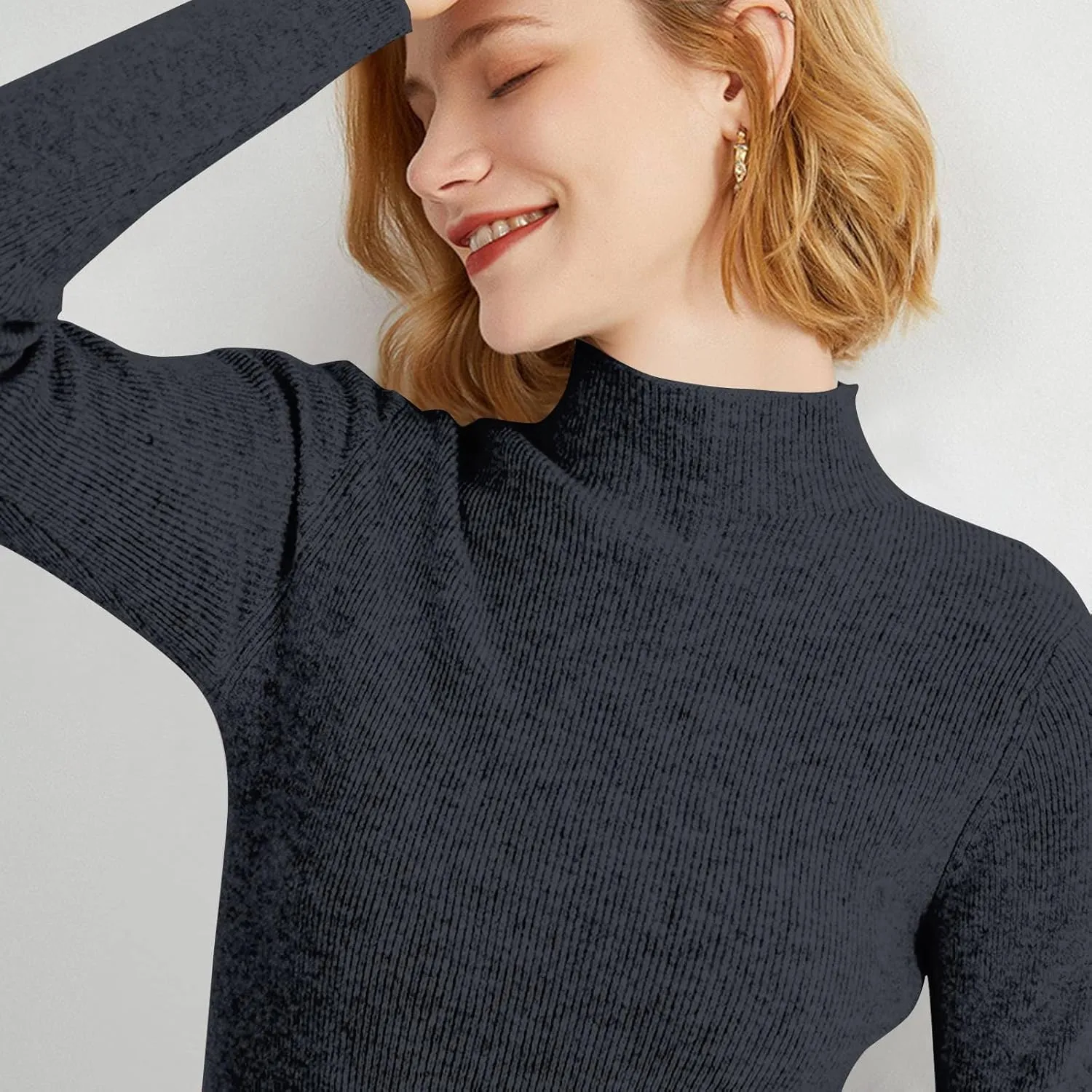Cashmere Sweaters for Women Long Sleeve Mock Neck Soft Pullover Tops Warm Lightweight Thick Knit Sweater