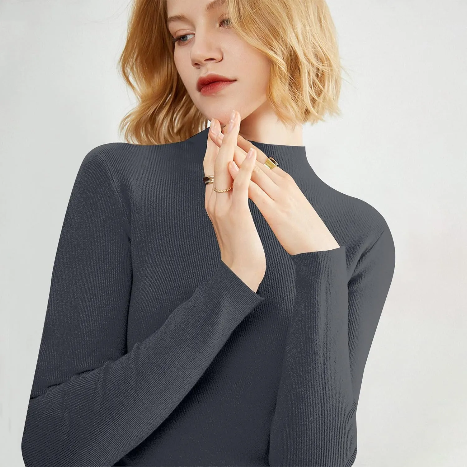 Cashmere Sweaters for Women Long Sleeve Mock Neck Soft Pullover Tops Warm Lightweight Thick Knit Sweater