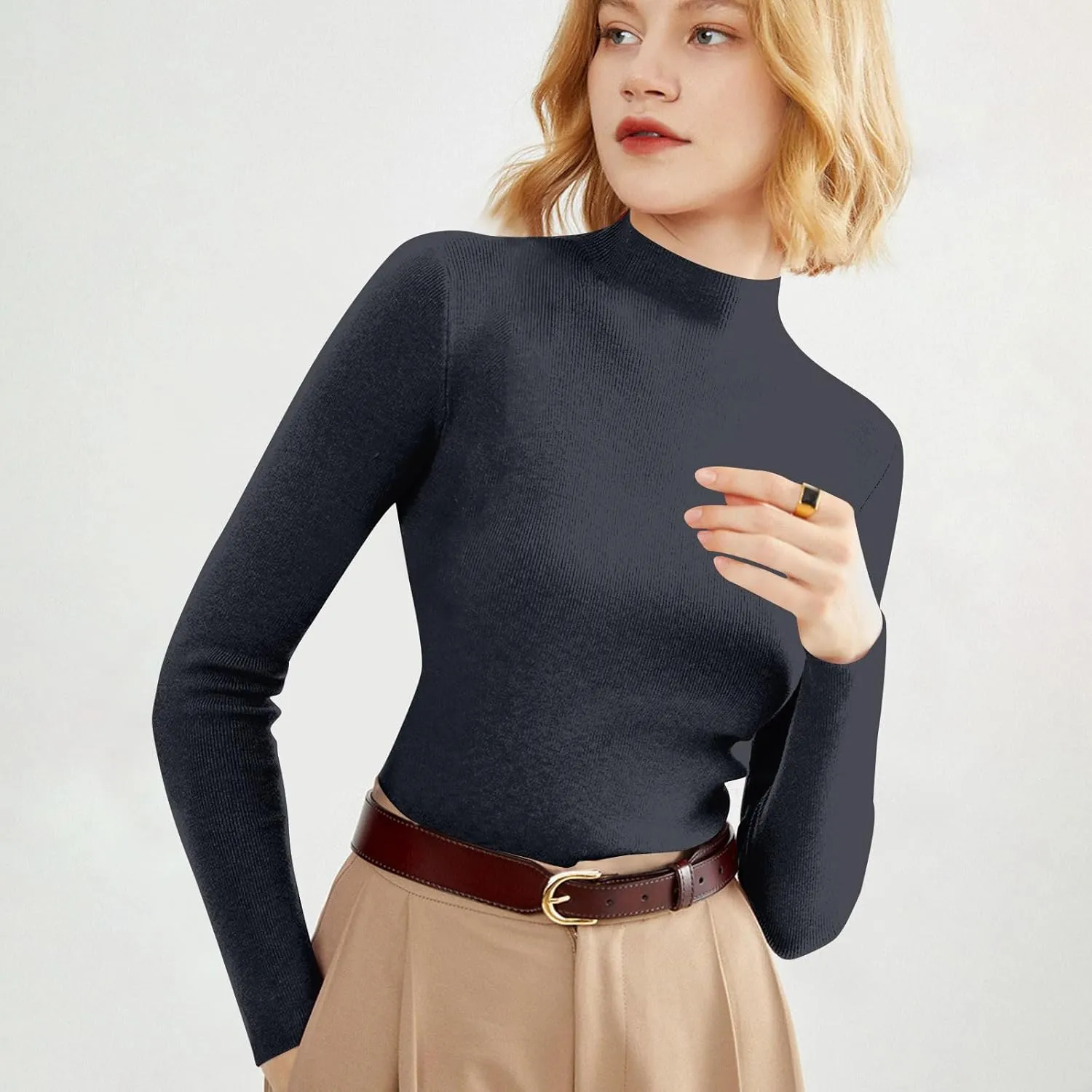 Cashmere Sweaters for Women Long Sleeve Mock Neck Soft Pullover Tops Warm Lightweight Thick Knit Sweater