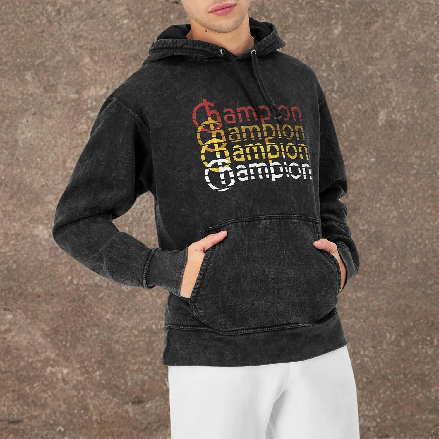 Champion Men's Hoodie, Mineral Dye Graphic Hoodie, Fleece Men's Hoodie Sweatshirt