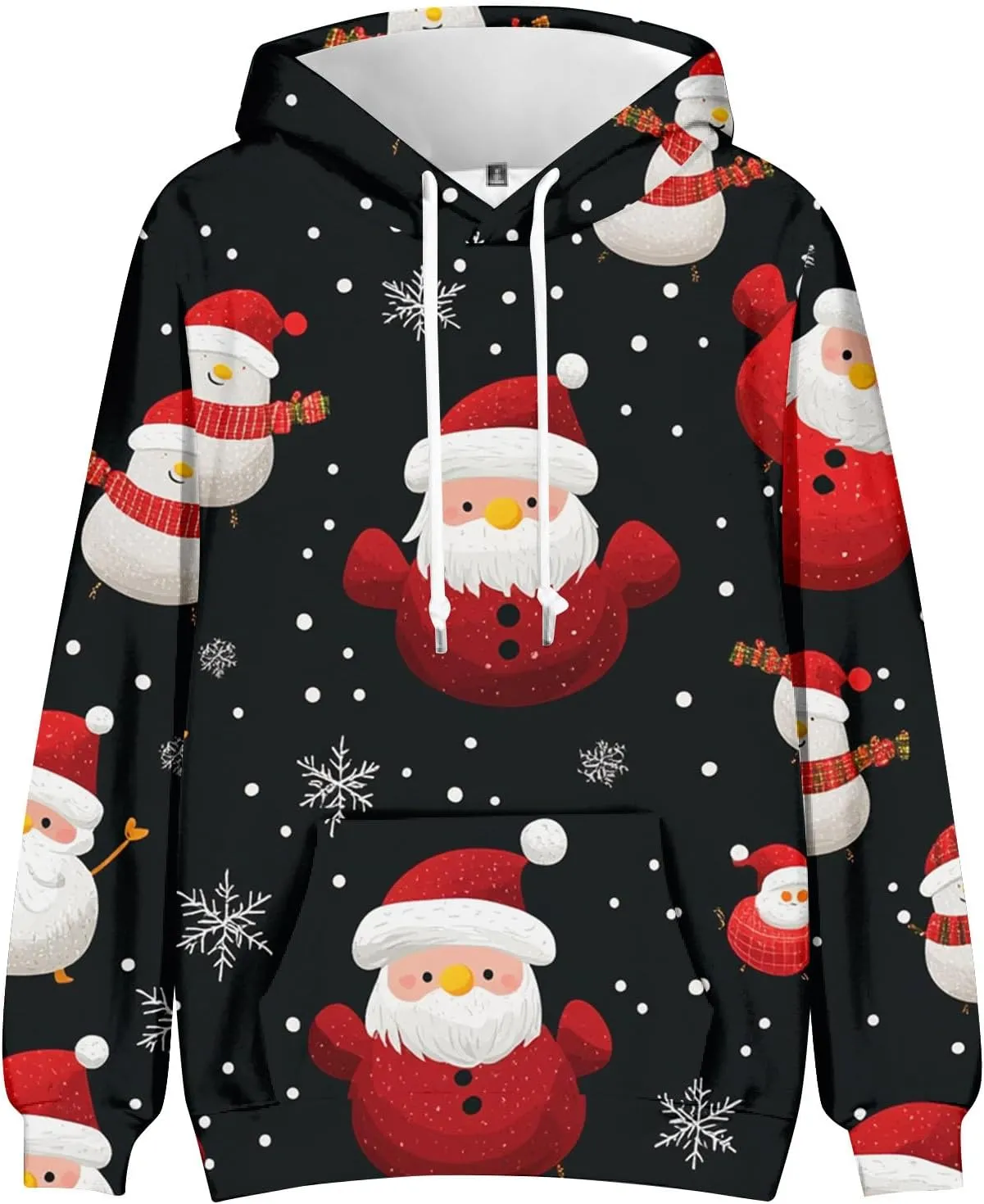 Christmas Hoodies for Men Fashion 3D Cute Santa Printed Graphic Long Sleeve Drawstring Hooded Pullover Sweatshirts