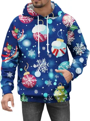 Christmas Hoodies for Men Fashion 3D Cute Santa Printed Graphic Long Sleeve Drawstring Hooded Pullover Sweatshirts