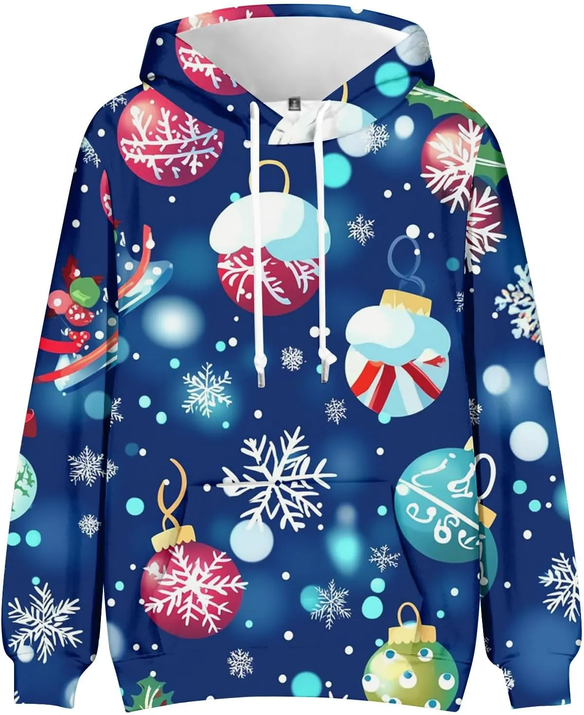 Christmas Hoodies for Men Fashion 3D Cute Santa Printed Graphic Long Sleeve Drawstring Hooded Pullover Sweatshirts
