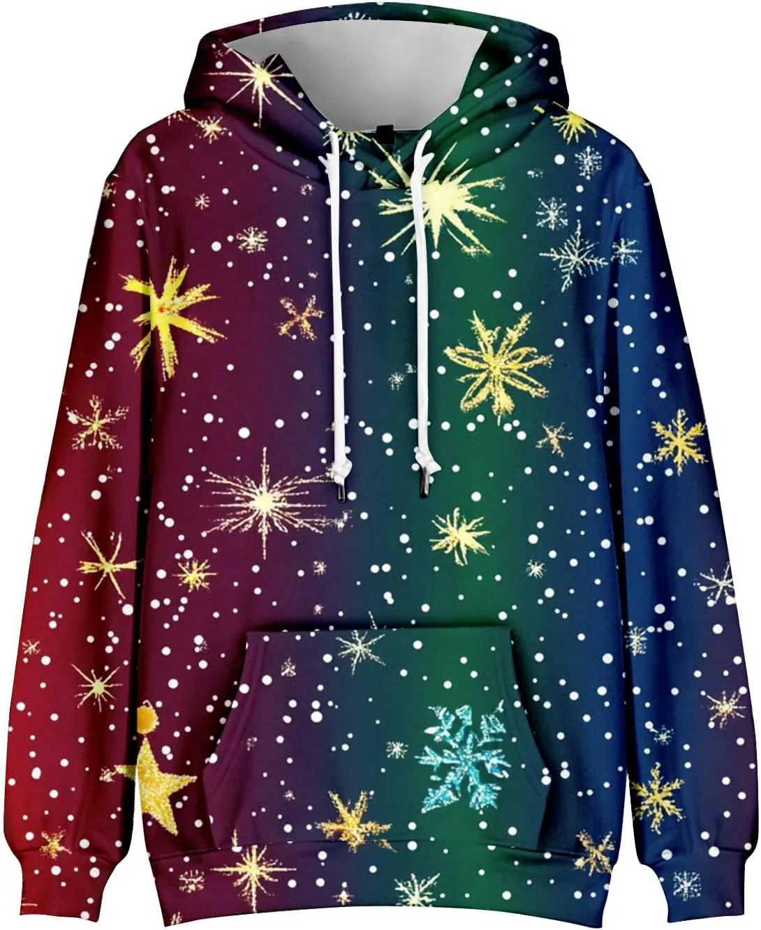 Christmas Hoodies for Men Fashion 3D Cute Santa Printed Graphic Long Sleeve Drawstring Hooded Pullover Sweatshirts
